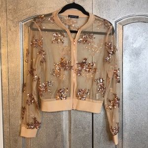 Sheer Sequin Zip-Up top